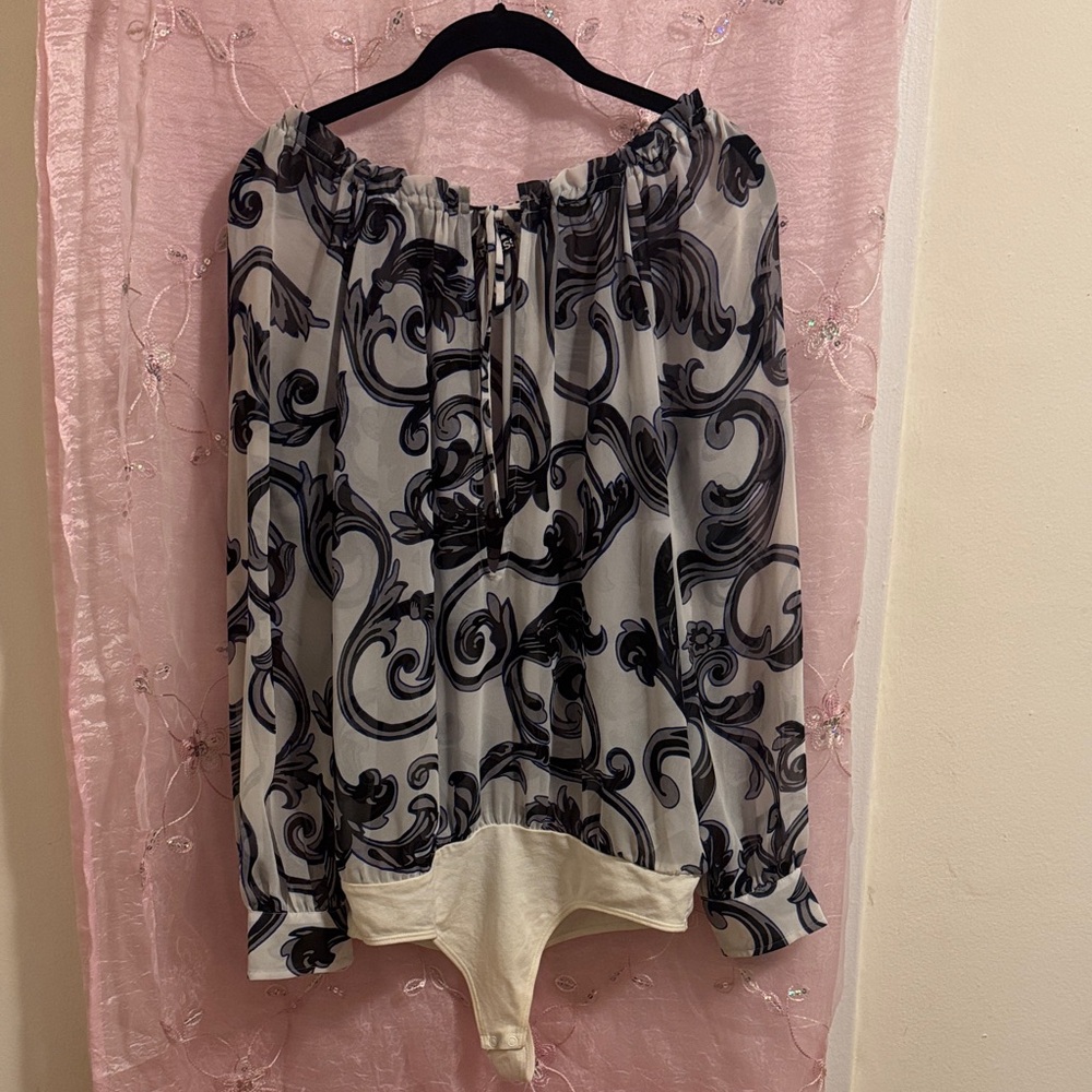 Express Black/ White / Blue Patterned Bodysuit